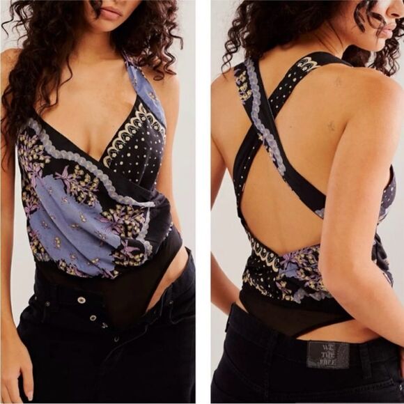 Free People NWT Sweet Thing Bodysuit in Granite Combo Size M - Picture 1 of 9
